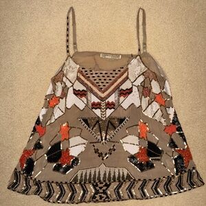 AllSaints Embellished Women's Tank - coral, tan, black and white